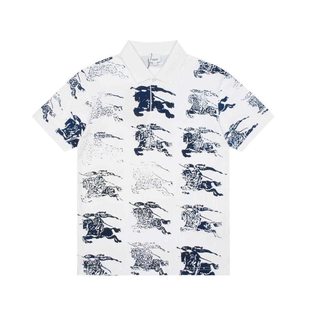 Burberry T-shirt Full Print LOGO Printing POLO Short Sleeve Shirt with Turn-down Collar for Men and Women, Summer Half Sleeve OS Loose T Business Casual Half Sleeve Shirt Plus Size T-Shirt