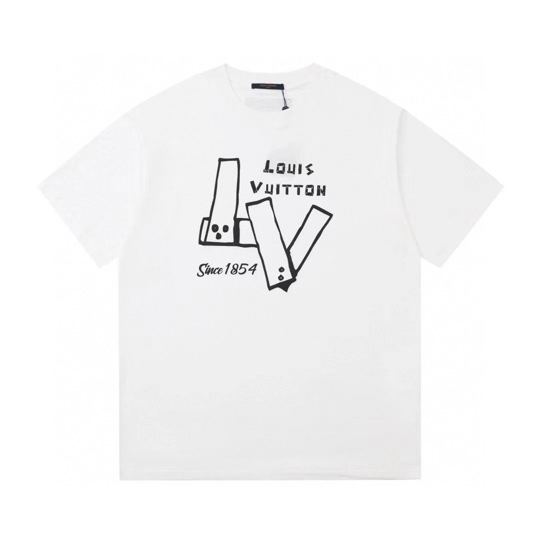 Louis Vuitton LV T-shirt Chest Letter Print logo round Neck Short Sleeve25ss New Pure Cotton Unisex Style T Casual T-Shirt Base Layer Shirt OS Loose Fit Half Sleeve Top Plus Size