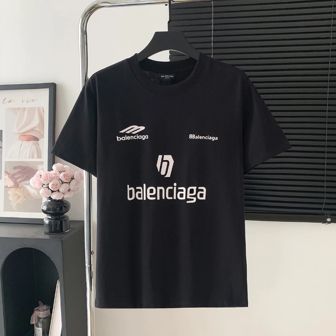 Balenciaga T-shirt Classic Letters on the Chest logo Printed Heavyweight Crew Neck Short Sleeve T T-shirt Pure Cotton ins Unisex Simple Summer New Casual Base T-Shirt