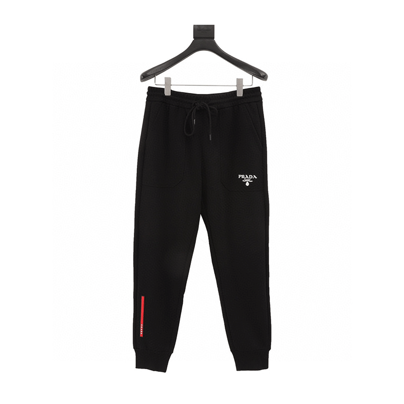 PRADA Sweatpants Pocket letters logo Trousers Red Trim Trousers for Men and Women