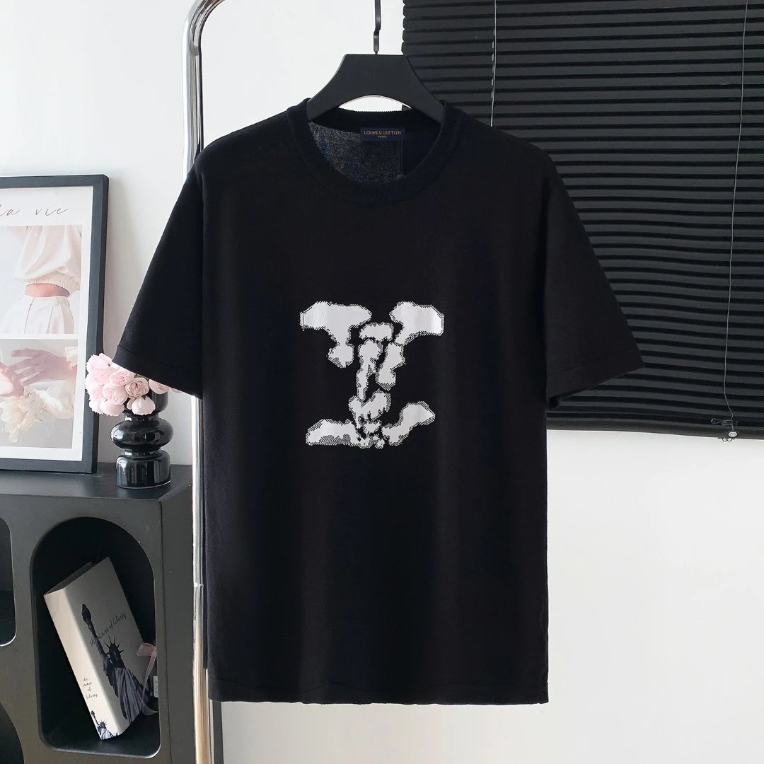 Louis Vuitton LV T-shirt Chest Letter Knit logo round Neck Short Sleeve25ss New Pure Cotton Unisex Style T T-shirt OS Loose Fit Base Shirt Top Half Sleeve T-Shirt