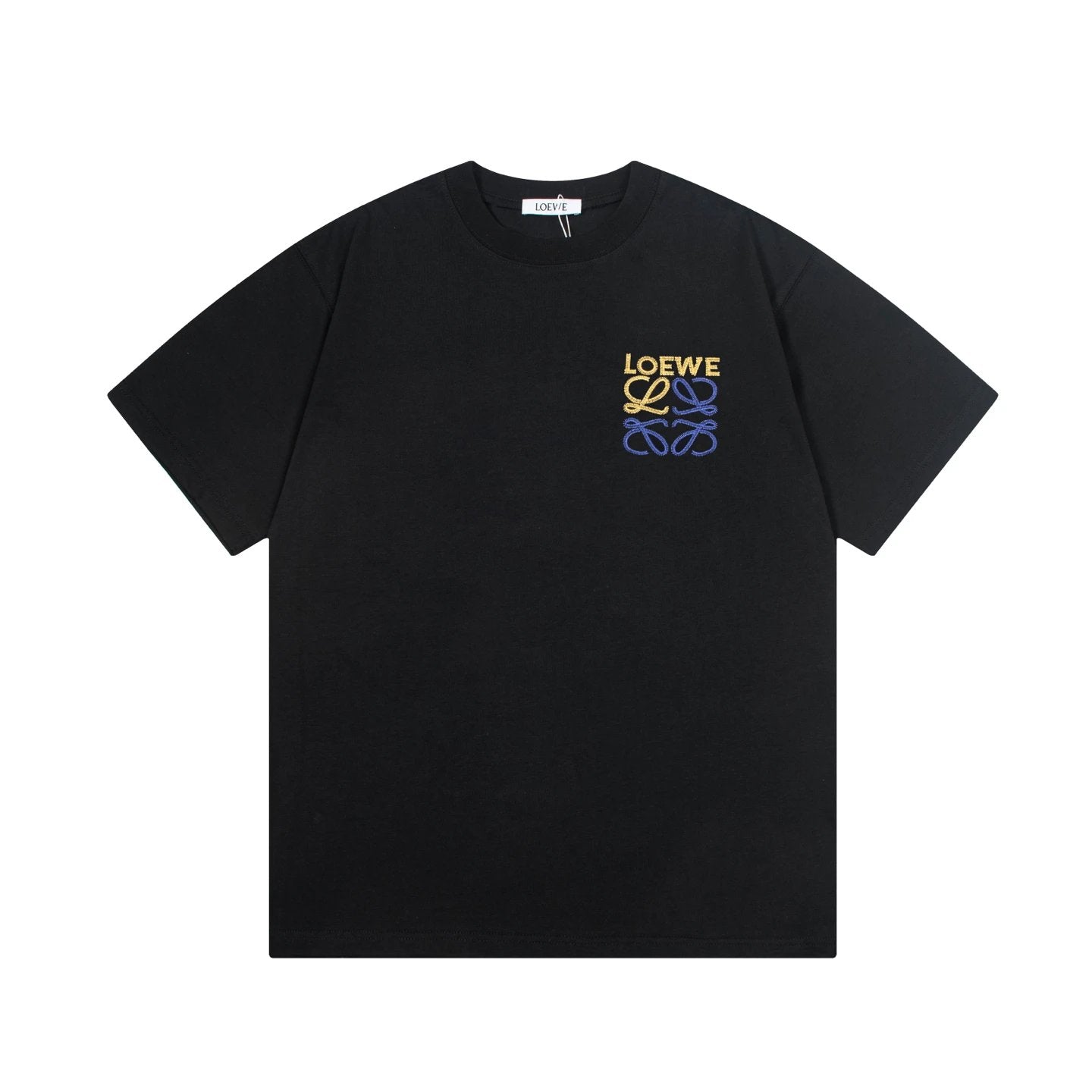 LOEWE T-shirt Two-tone Small Letter Embroidery logo round Neck Short Sleeve25ss New Pure Cotton Unisex Style T Casual T-Shirt Base Layer Shirt OS Loose Fit Half Sleeve Top Plus Size