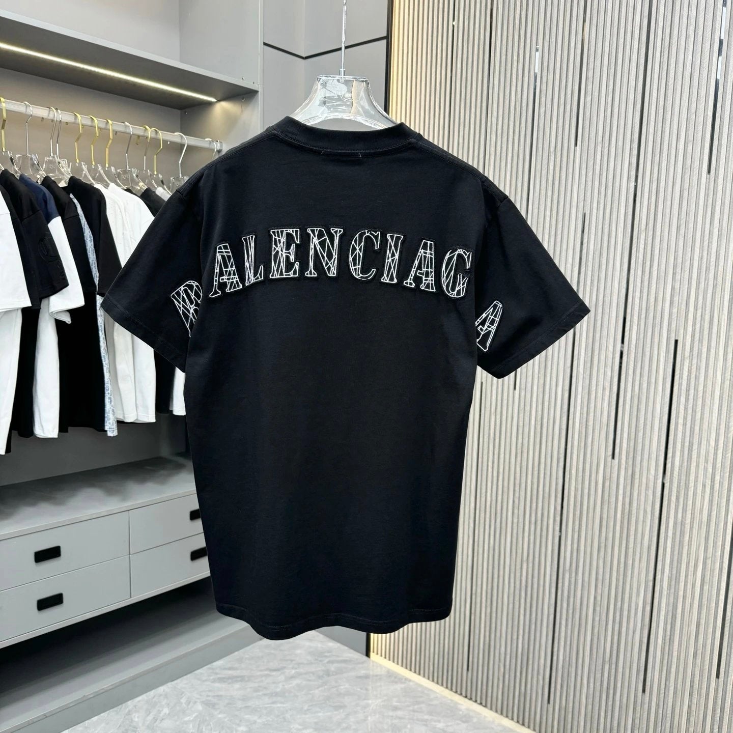 Balenciaga T-shirt Backside Letter Embroidery logo round Neck Short Sleeve25ss New Pure Cotton Unisex Style T T-shirt OS Loose Fit Base Shirt Top Half Sleeve T-Shirt