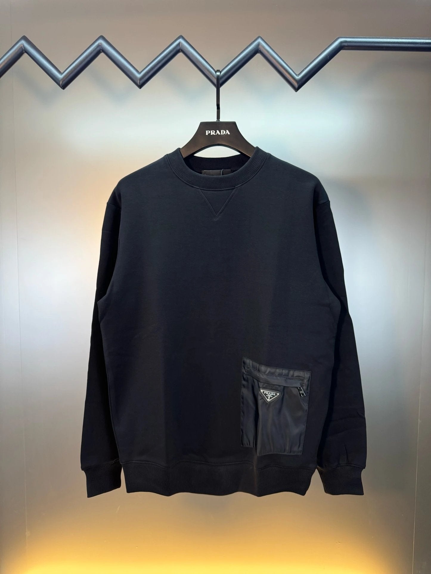 PRADA Hoodie New Classic Metal Triangle Pocket Crewneck Sweatshirt Long Sleeve Base Shirt Outerwear Trendy Unisex Sports Casual Loose Fit Versatile Autumn Winter New Arrival