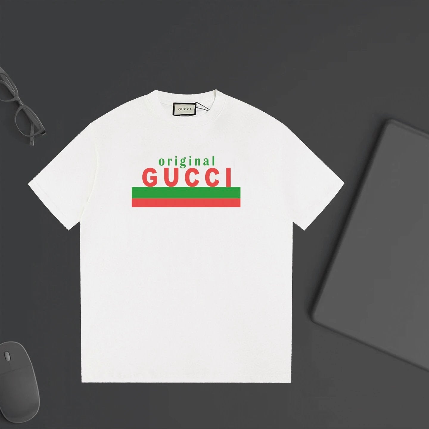 Gucci T-shirt Chest Patchwork Letter Print logo round Neck Short Sleeve25ss New pure cotton T Unisex T-Shirt OS Loose Fit Base Shirt Top Half Sleeve T-Shirt