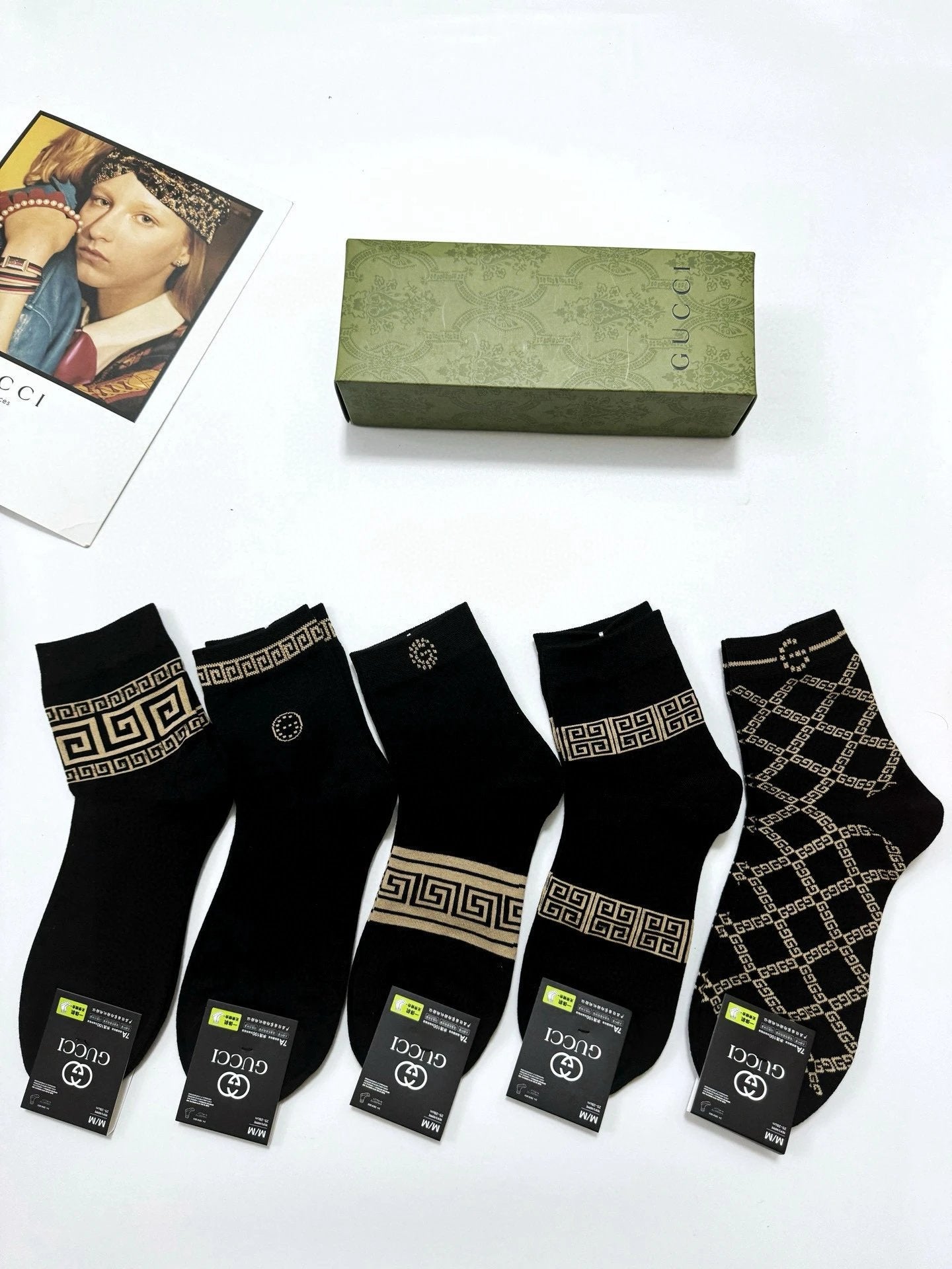 Gucci Sock 【a Box5Double】Classic Letters logo Mid-Calf Socks Pure Cotton Breathable Fashion25ss New Cotton Socks Spring Summer Autumn Thin Business Sports Casual Versatile Deodorant Sweat-Absorbing