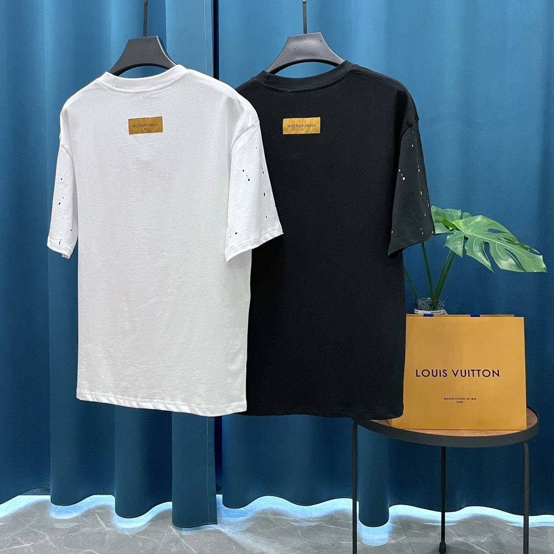 Louis Vuitton LV T-shirt Hand Drawn logo round Neck Short Sleeve25ss New Pure Cotton Unisex Style T T-shirt OS Loose Fit Base Shirt Casual Top Short Sleeve T-Shirt