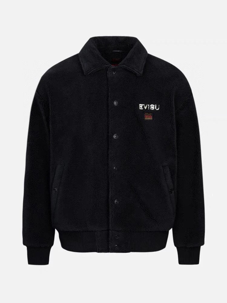 Evisu Jackets Top Version Autumn and Winter Patchwork Lamb Wool Jacket Men and Women Couple Loose Leisure Warm Long Sleeve Jacket Fashion