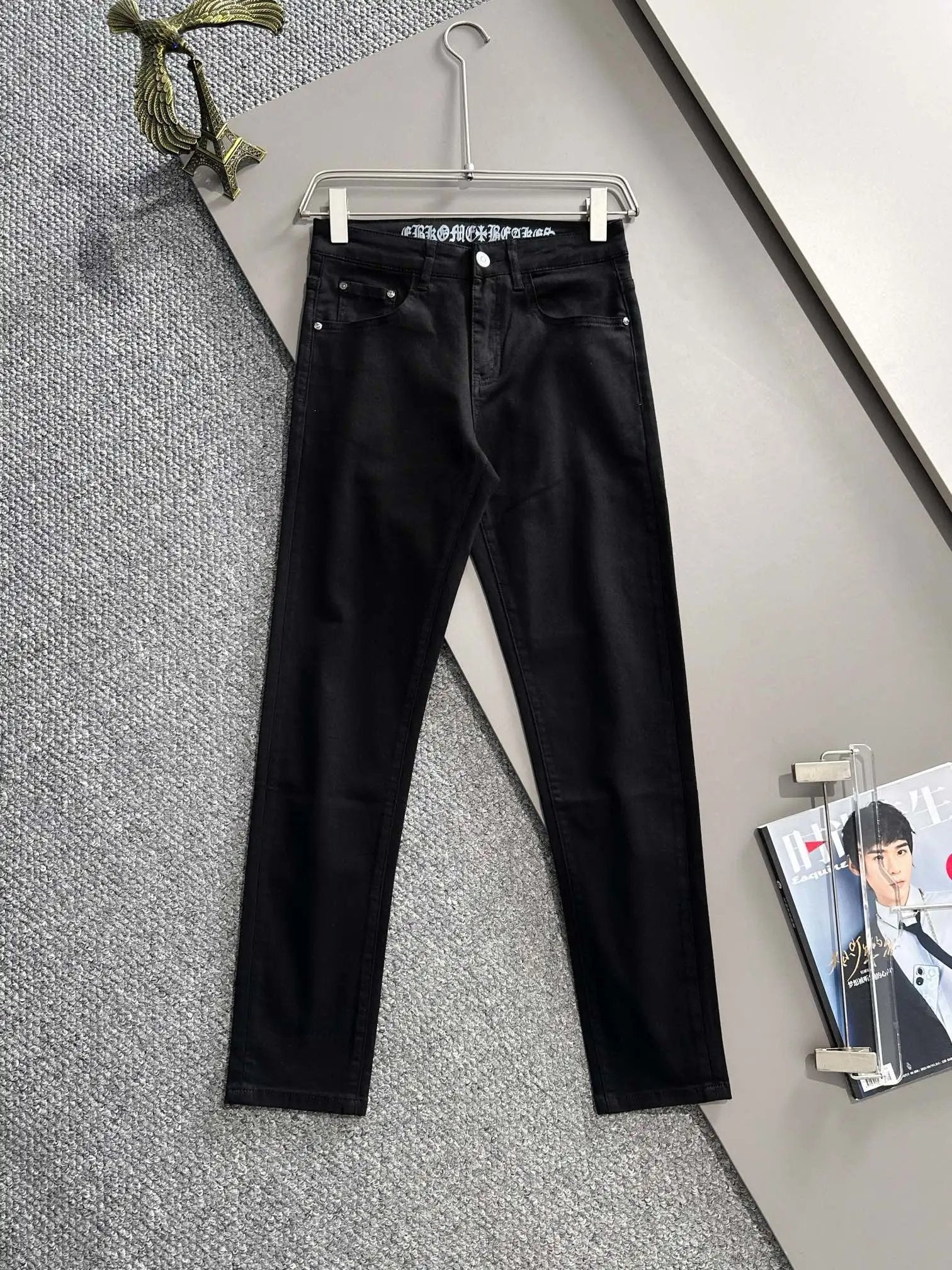 Chrome Hearts Jeans Back Waist Leather Label Old Flower logo25ss Spring Summer New Straight Slim Fit Jeans Unisex Loose Fit Long Pants Denim Plain Cotton