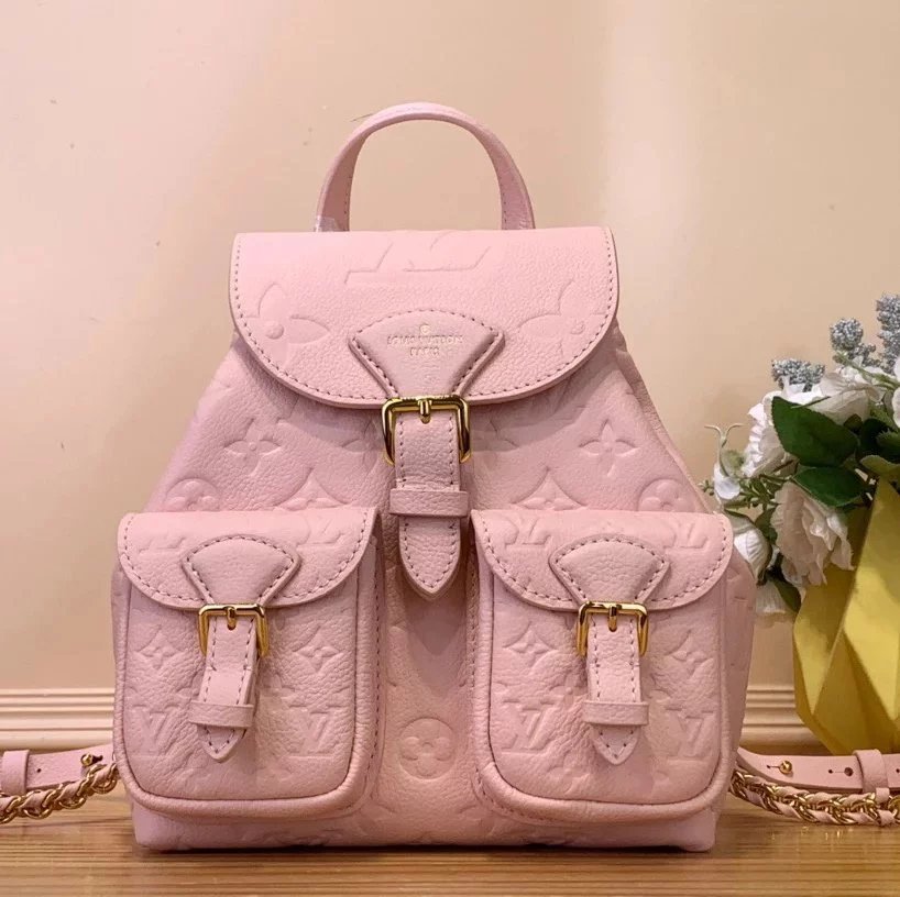 Louis Vuitton LV Backpack Top version 【Premium Version】24New Women's Bag m47106White m47072Black m47074Pink Full Leather Embossed Backpack Series backup Backpack Frog Small Backpack Cowhide Ladies Backpack Schoolbag