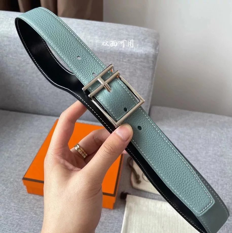 Hermes Belt Top version New Men's Belt3Import togo Leather Can Be Used on Both Sides of the Belt Stainless Steel Hardware Belt Pin Buckle Belt H Belt Loop Business Casual All-Match