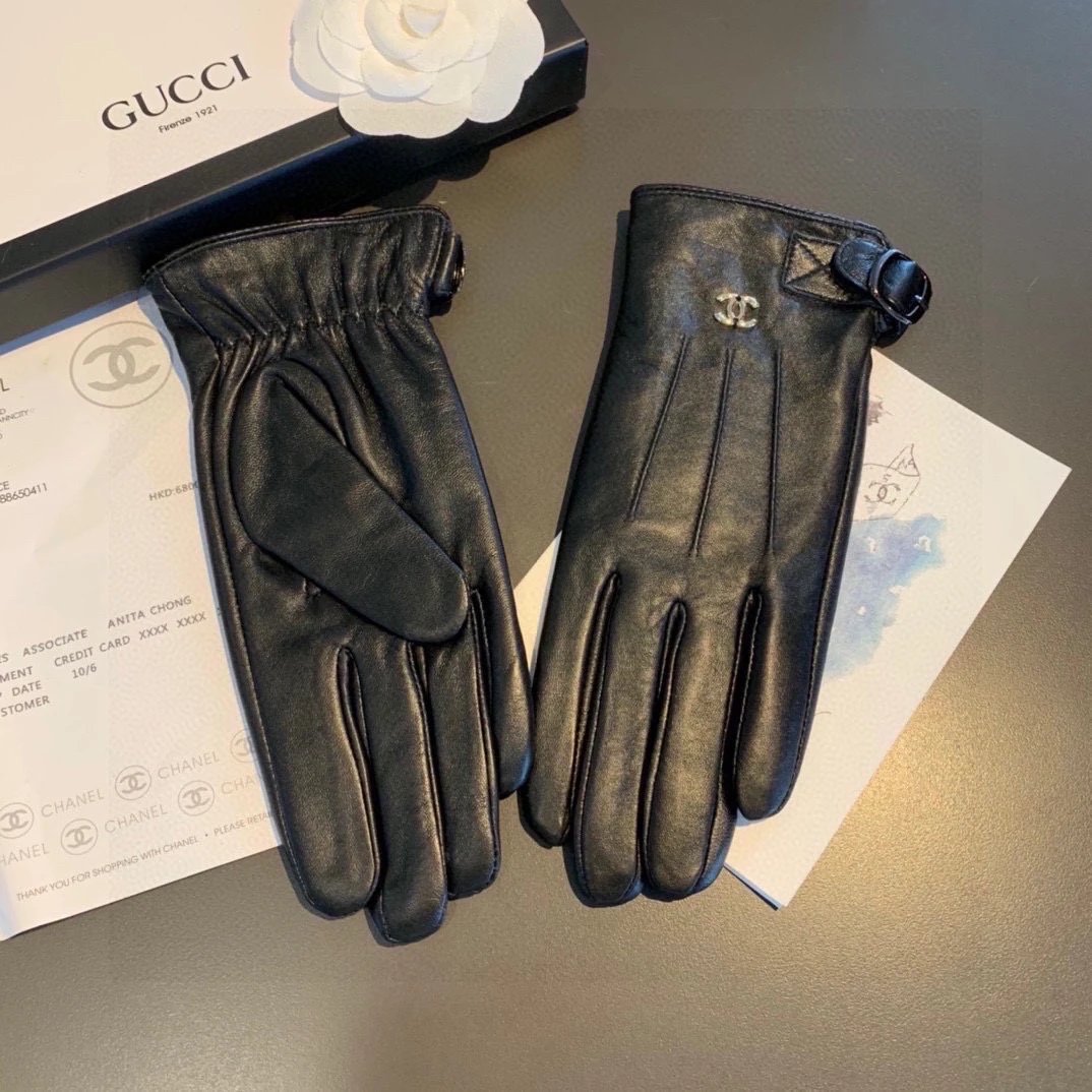 Chanel Gloves Casual Leather Gloves High Quality Trendy Autumn and Winter Warm Women's Genuine Leather Gloves Leather Gloves,Imported from Ethiopia Touch Screen Sheepskin