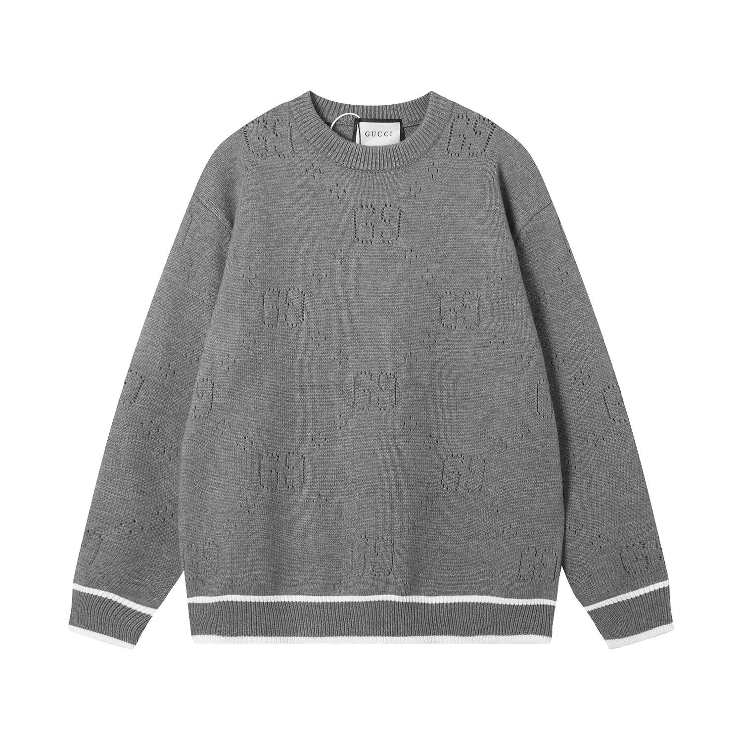 Gucci Sweater Jacquard Full Letter Hollow Knit Sweater Round Neck Loose Fit Unisex Coat