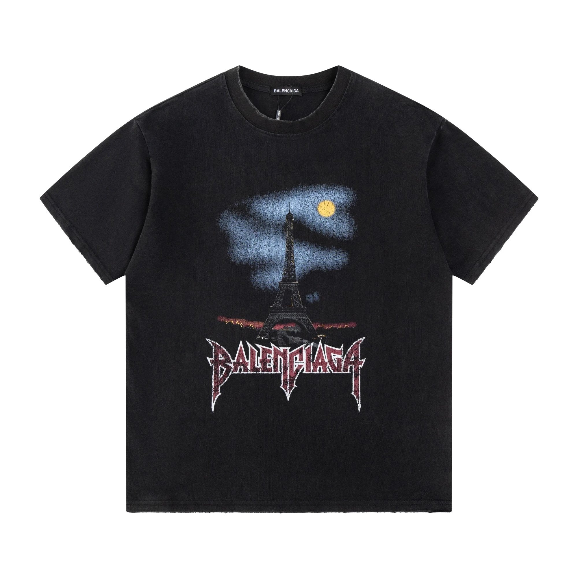 Balenciaga T-shirt Double Back B Vintage Washed Craft Round Neck Short Sleeve25ss New Pure Cotton Unisex Style T Casual T-Shirt Base Layer Shirt OS Drop Shoulder Loose Fit Half Sleeve Top Plus Size