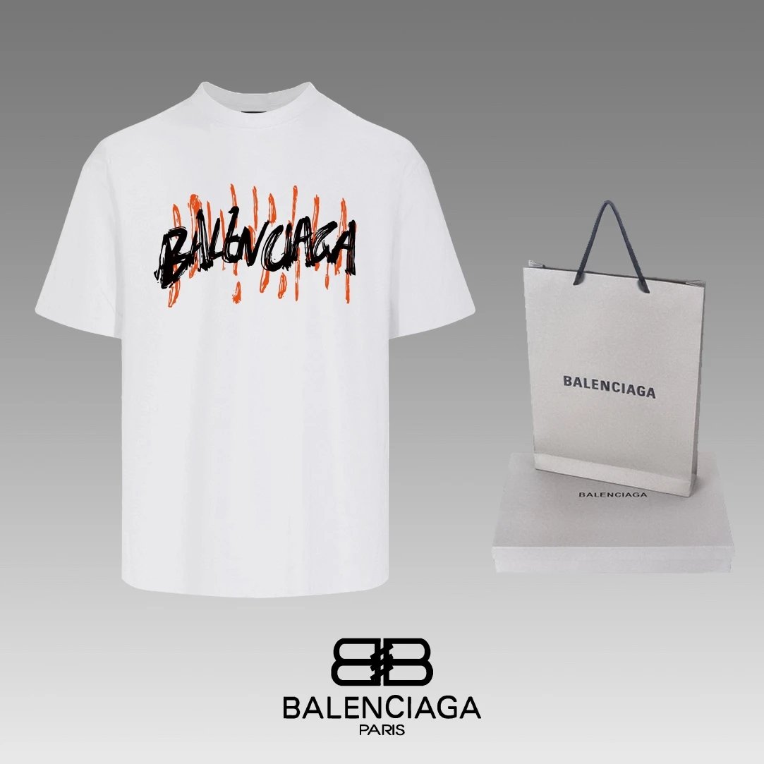 Balenciaga T-shirt Front and Back Hand-painted Letter Print logo round Neck Short Sleeve25ss New Pure Cotton Unisex Style T T-shirt OS Loose Fit Base Shirt Half Sleeve T-Shirt Top Half Sleeve