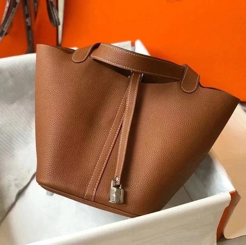 Hermes women's bag Top version Women's Bag21New Handmade picotin Bucket Bag1822Vegetable Basket Bucket Bag Handbag