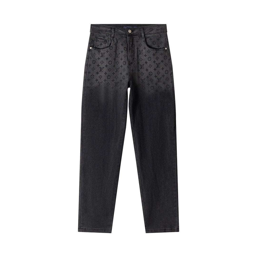 Louis Vuitton LV Jeans Washed Gradient Presbyopia LOGO Straight Leg Jeans Autumn Winter New Unisex Loose Casual Wide Leg High Waist Pants