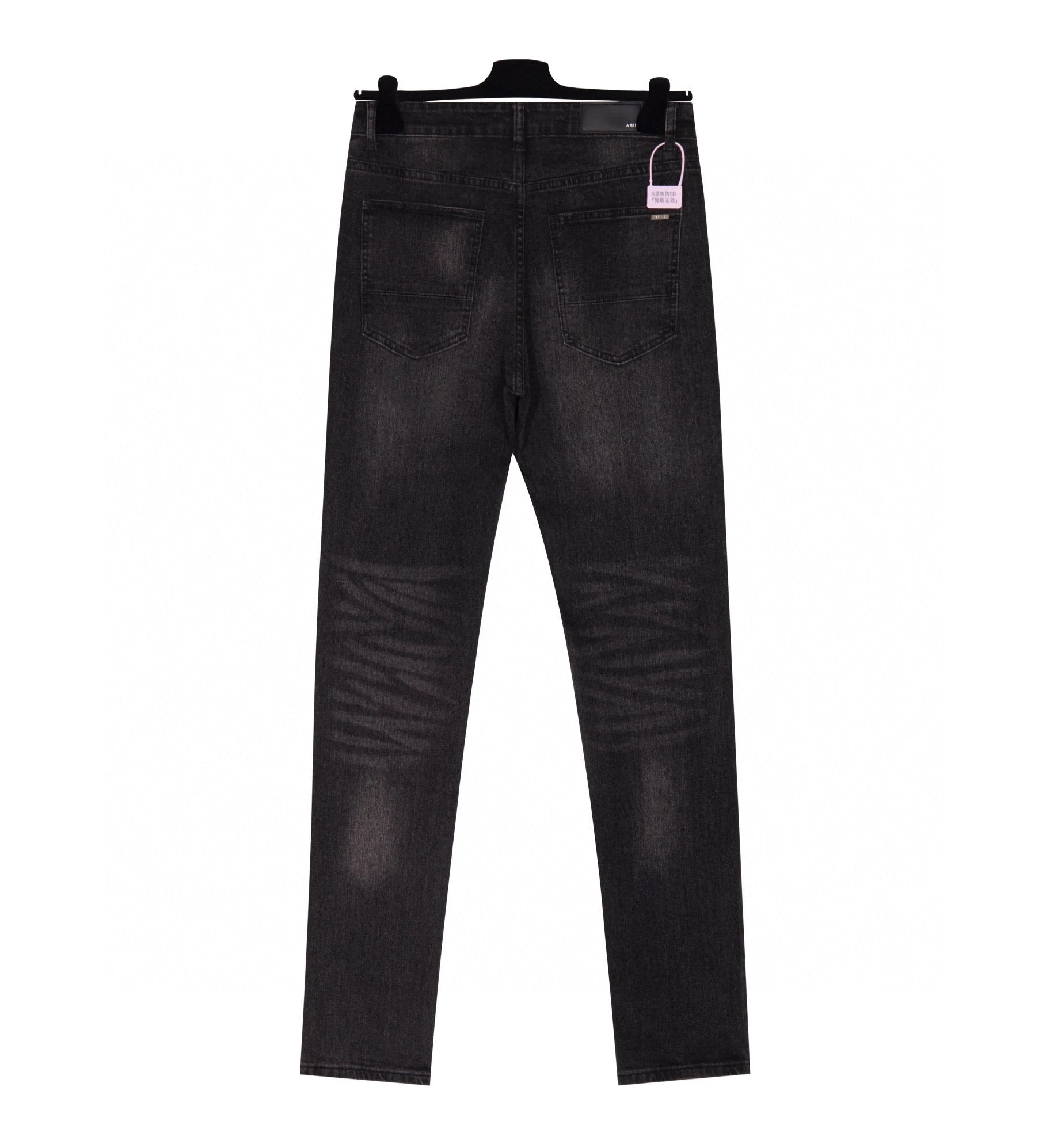 Amiri Jeans Front body pink genuine leather print logo25ss Spring Summer New Straight Slim Fit Jeans Unisex Loose Fit Long Pants