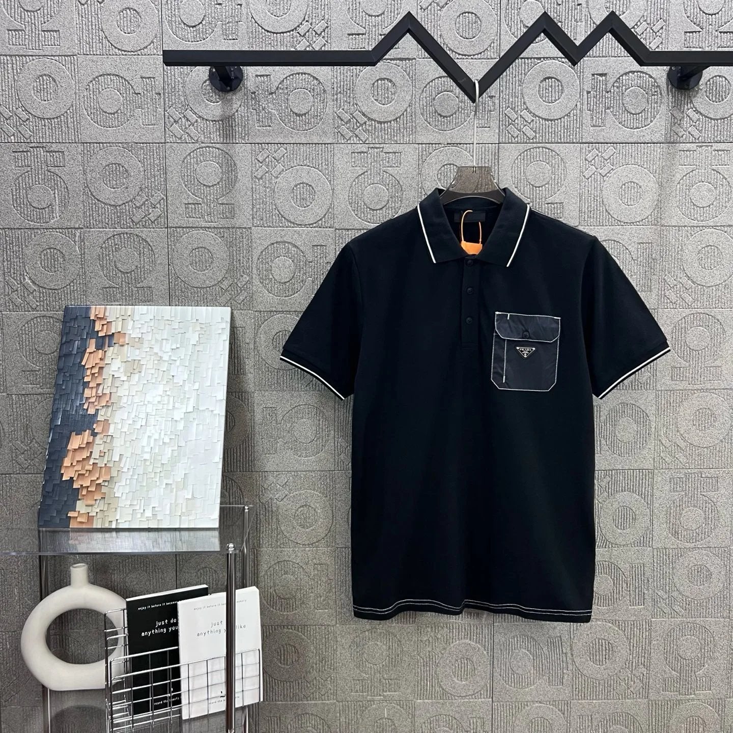 PRADA T-shirt Collar and Pocket Triangle Mark Letters POLO Short Sleeve Turn-down Collar Shirt Unisex Summer Loose Fit T Business Commuter Short Sleeve Shirt Plus Size