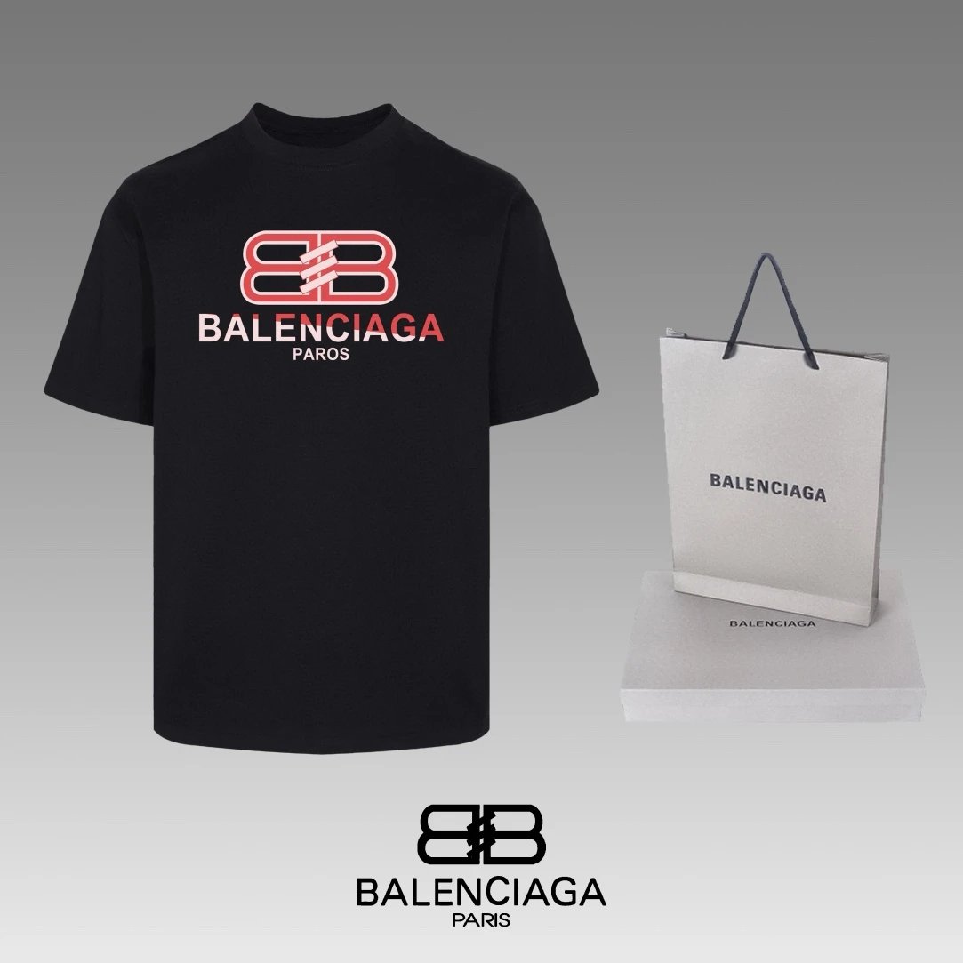 Balenciaga T-shirt Double-breasted B Color-block Letter Print logo round Neck Short Sleeve25ss New pure cotton T Unisex T-Shirt OS Drop Shoulder Loose Fit Base Shirt Top T-Shirt Short Sleeve