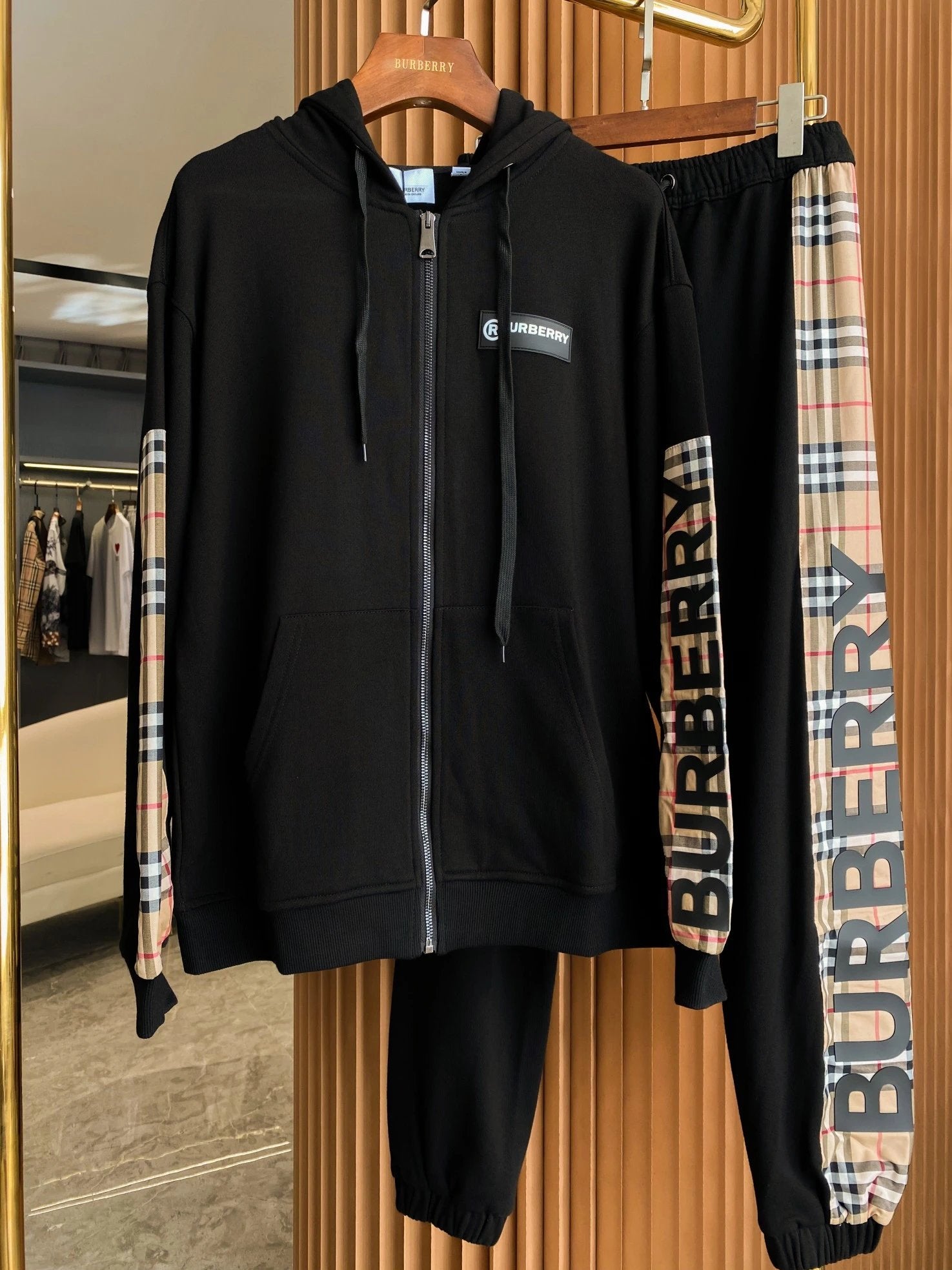 Burberry Sweatpants vintage Plaid Cotton Loose Fit Sweatshirt and Sweatpants Set Jacket