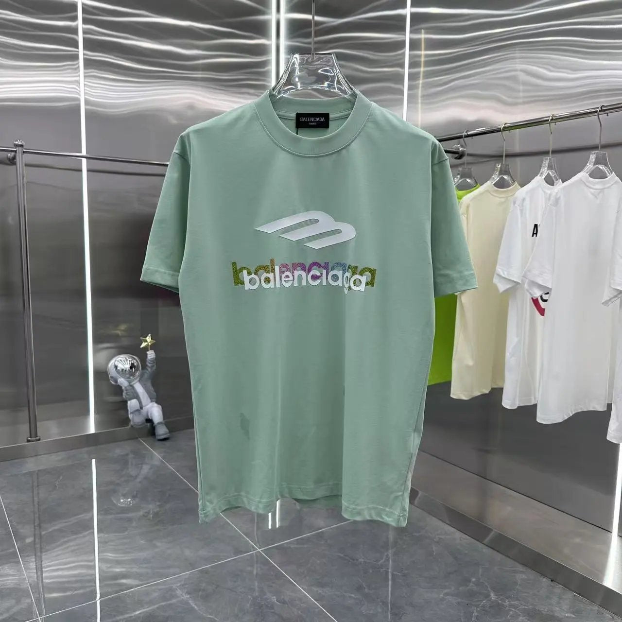 Balenciaga T-shirt Chest Engraved Letter Print logo round Neck Short Sleeve25ss New pure cotton T Unisex T-Shirt OS Drop Shoulder Loose Fit Base Shirt Top T-Shirt Short Sleeve