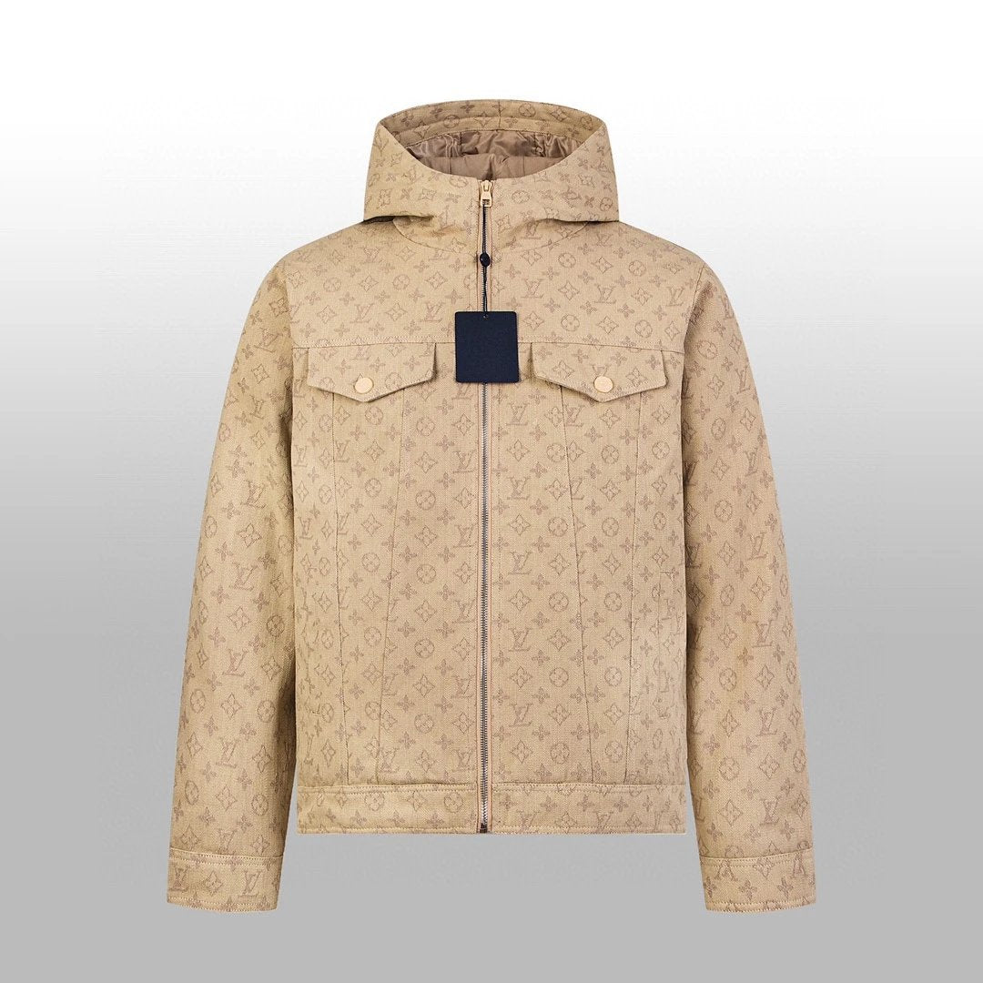 Louis Vuitton LV Down Jacket Denim Vintage Hooded Down Jacket Unisex Fluffy Hooded Long Sleeve Winter Thickened Warm Coat Loose Versatile Fashion