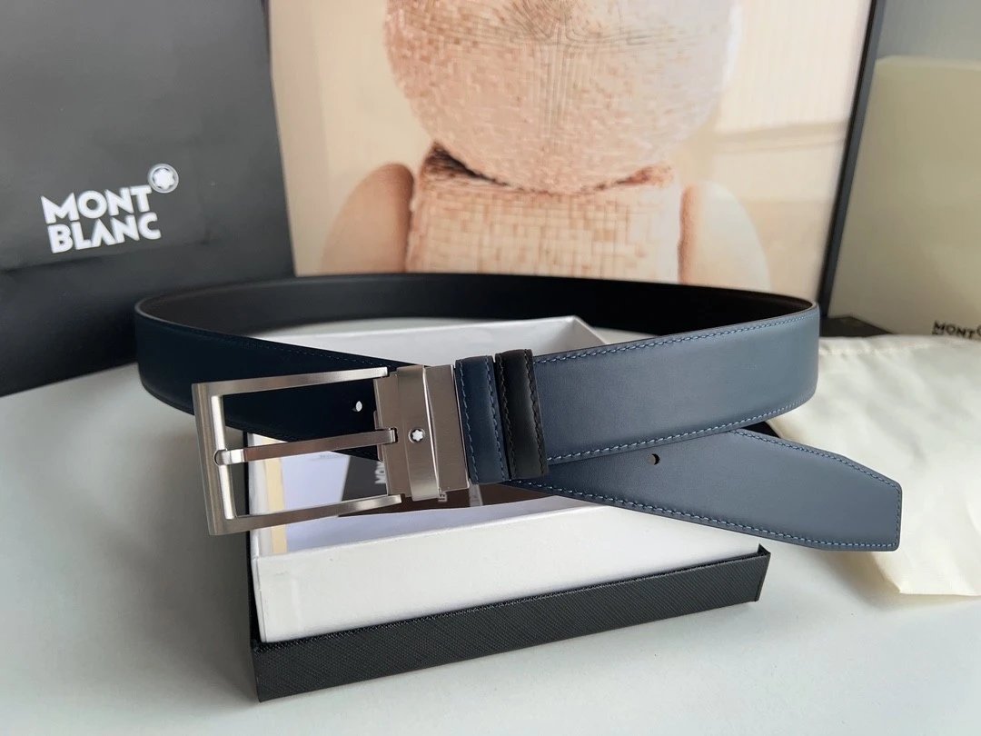 Montblanc Belt Top version 【Original Factory】Men's Leather Belt Width3.5cm Quality Full Set Packaging Original Imported Double-Sided Head Layer Cowhide 100% Original Pure Brass Buckle Dual-Use Fashion Elegant Boys Belt M Home New Custom Latest Hot