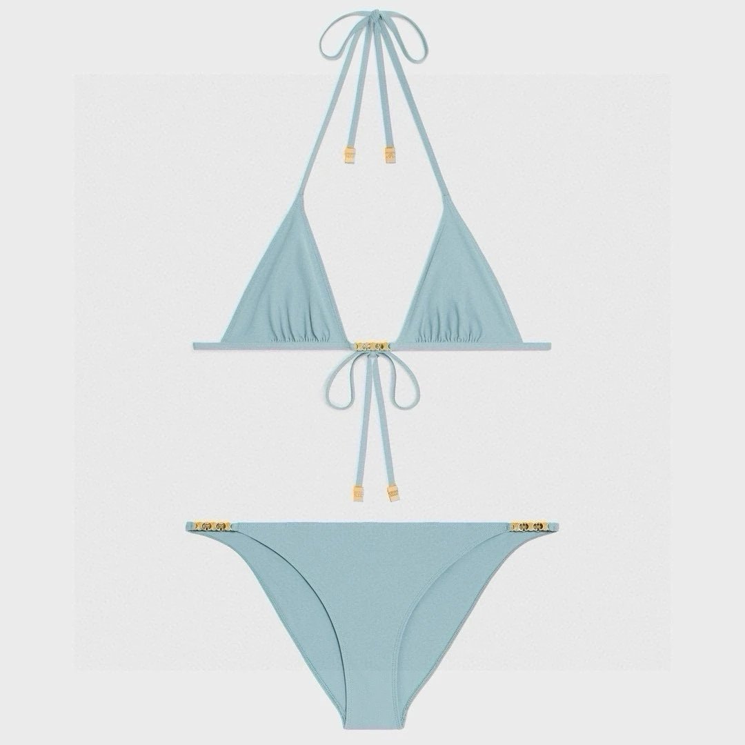 Celine Swimsuit Letter Gold Logo Inlaid Bikini Split Swimsuit Sexy Little Chest Gathered Seaside Swimming Pool Holiday Hot Spring Backless White Women's Women's Swimwear