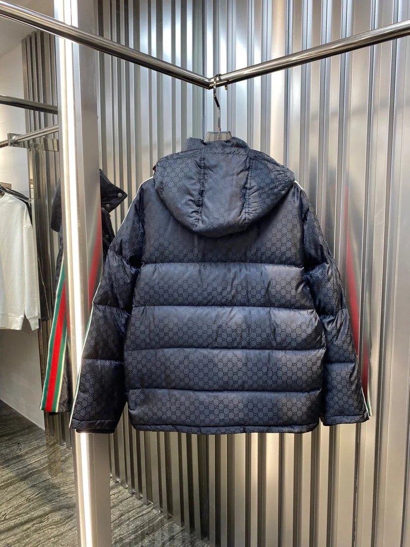 Gucci Down Jacket Down Jacket Double G Color Block Patchwork Webbing Down Jacket Casual Loose Hooded Thickened Warm Puffer Coat Unisex24ss New Winter Products
