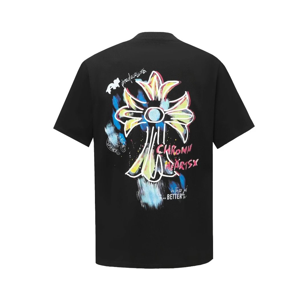 Chrome Hearts T-shirt White Ink Direct Print logo round Neck Short Sleeve25ss New Pure Cotton Unisex Style T T-shirt OS Loose Fit Base Shirt Top Half Sleeve T-Shirt