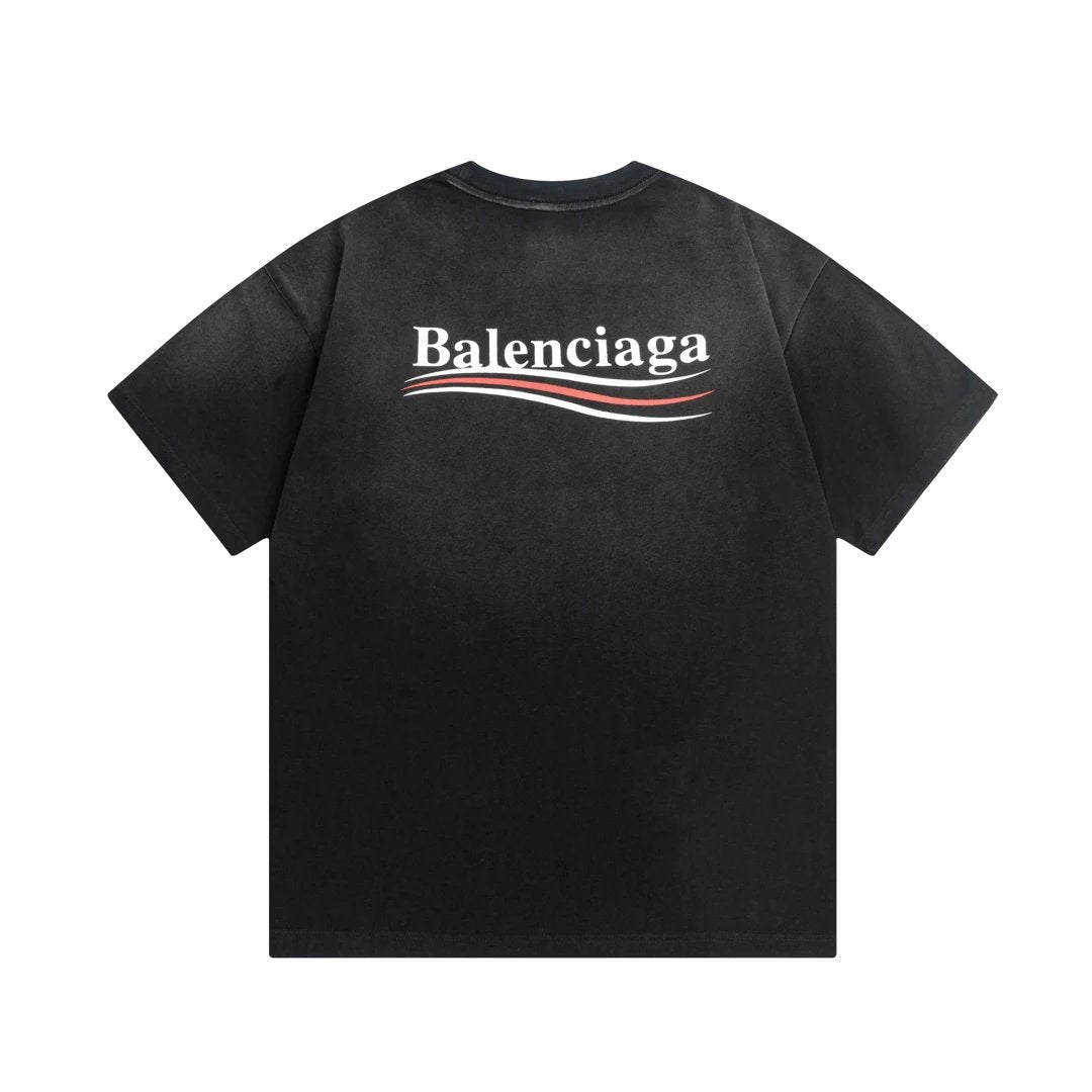 Balenciaga T-shirt Gradient Washed Vintage Large Logo Classic Printed Crew Neck Short Sleeve25ss New Pure Cotton Unisex Style T T-shirt OS Loose Fit Base Shirt Short Sleeve Top T-Shirt