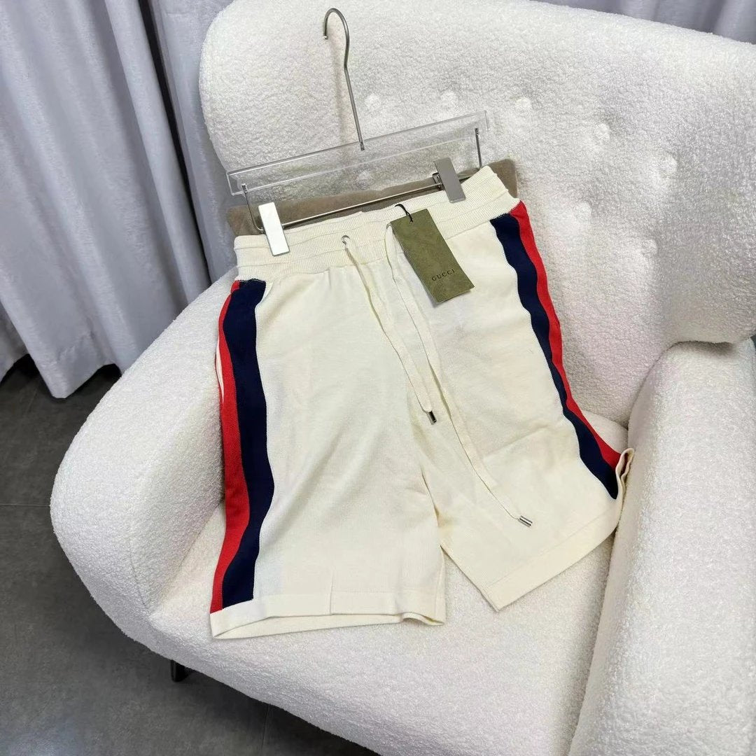 Gucci Shorts Color Block Knit Shorts Five-Point Shorts25ss New Drawstring Casual Summer Pants5Two-in-One Casual Sweatpants for Men and Women