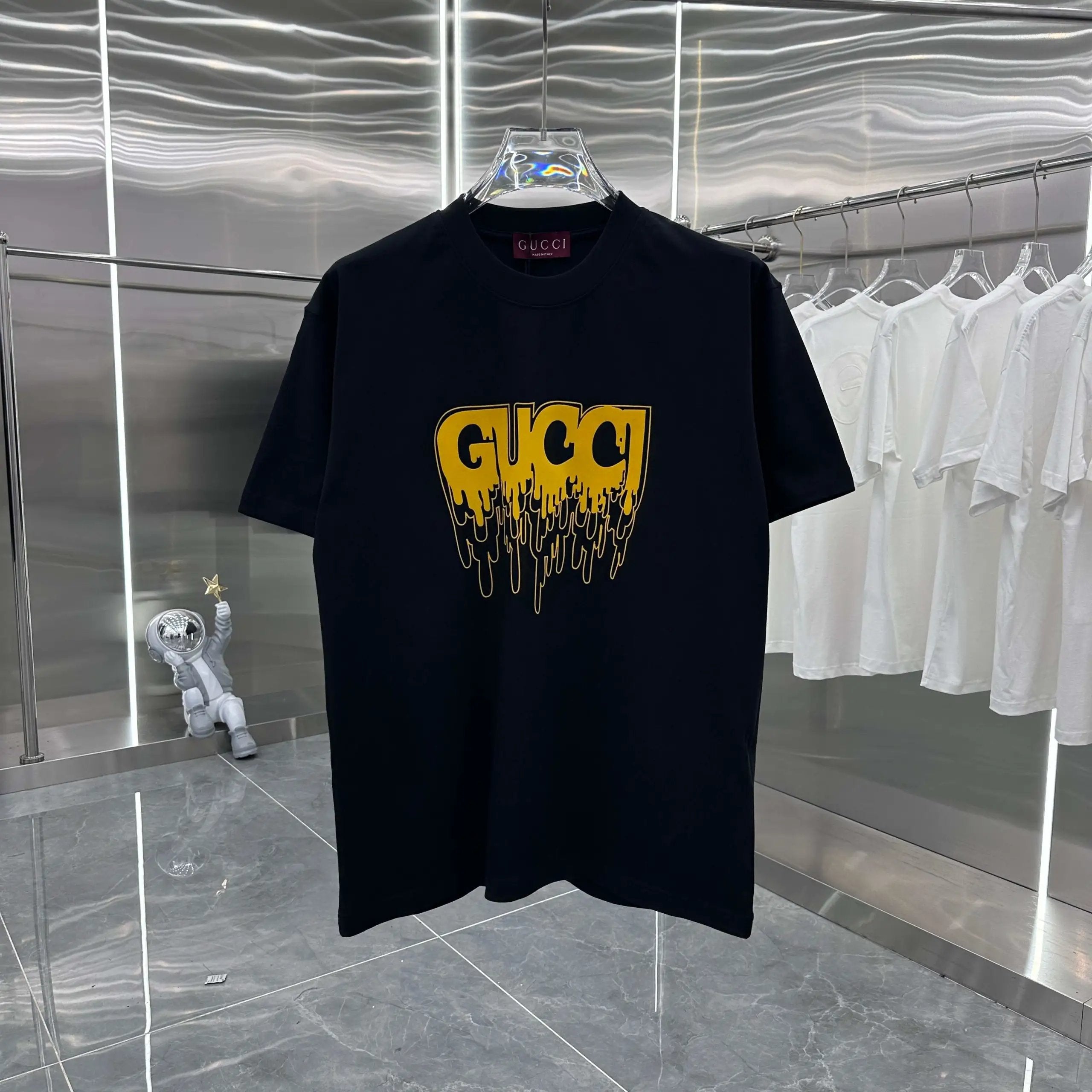 Gucci T-shirt Unique Letter Print on Chest logo round Neck Short Sleeve25ss New Pure Cotton Unisex Style T T-shirt OS Loose Fit Base Shirt Top Half Sleeve T-Shirt