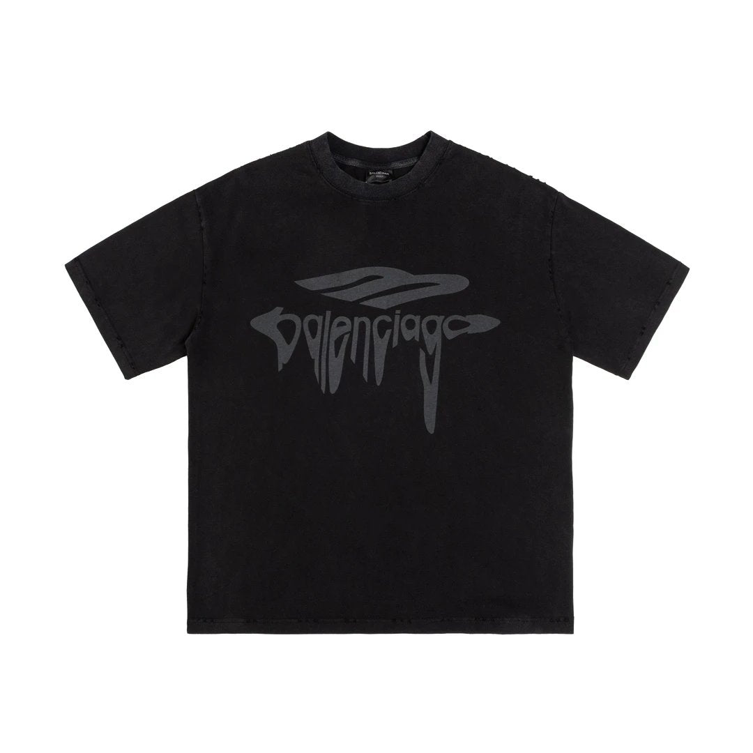 Balenciaga T-shirt Melted Letter Crew Neck Short Sleeve Pure Cotton T T-shirt ins Unisex Simple Summer New Casual Base Shirt T-Shirt