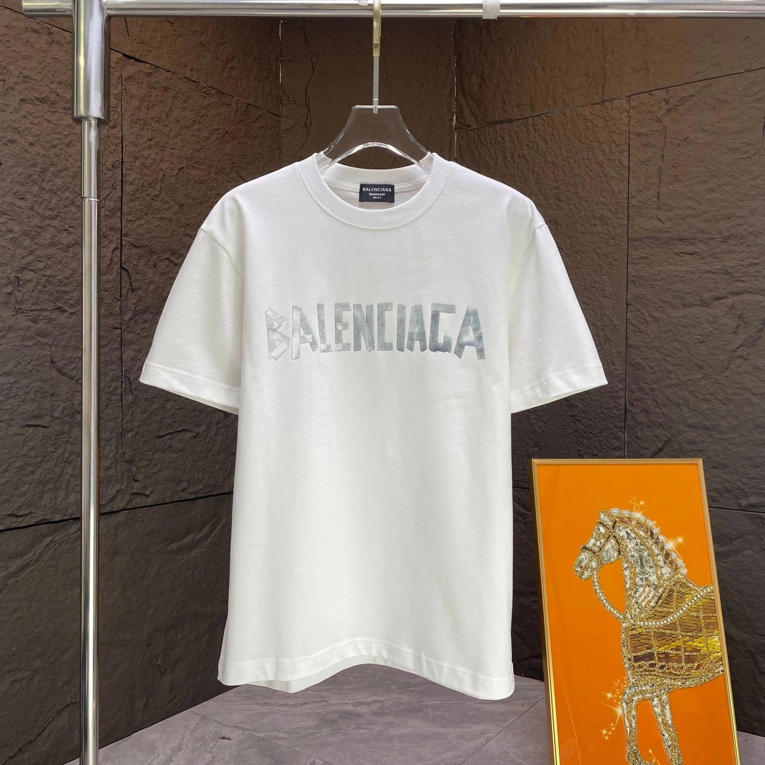 Balenciaga T-shirt Chest Patch Letter Print logo round Neck Short Sleeve25ss New pure cotton T Unisex T-Shirt OS Drop Shoulder Loose Fit Base Shirt Top T-Shirt Short Sleeve
