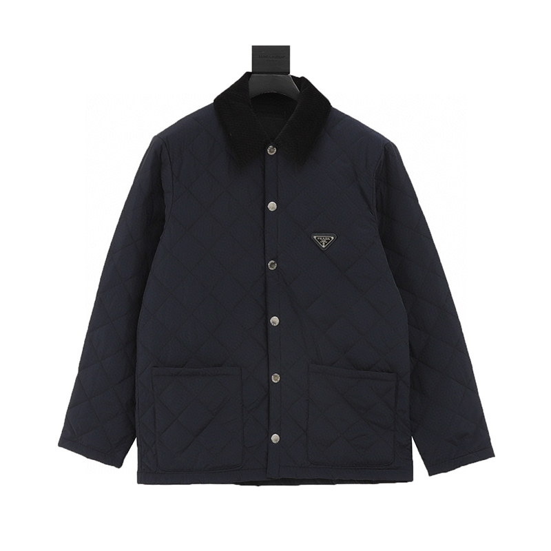 PRADA Down jacket Corduroy Collar Triangle Mark Diamond Plaid Cotton Coat Jacket Men and Women Same Style