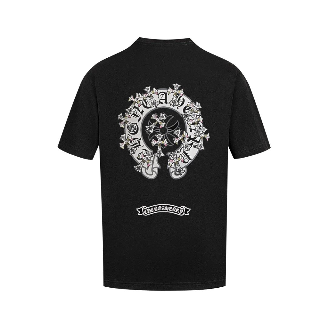 Chrome Hearts T-shirt Back with Sanskrit Embroidery logo round Neck Short Sleeve25ss New Pure Cotton Unisex Style T T-shirt OS Loose Fit Base Shirt Top Half Sleeve T-Shirt