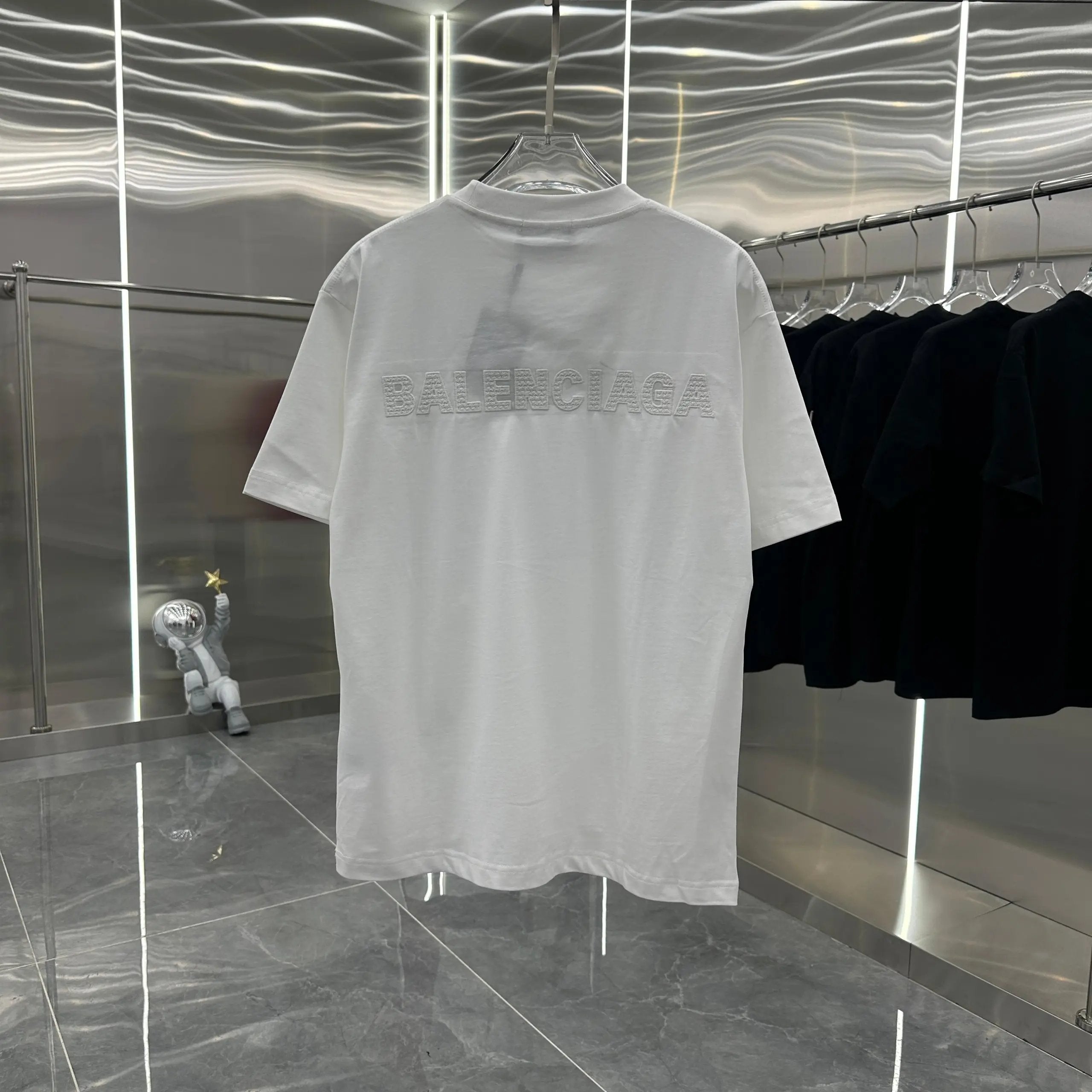 Balenciaga T-shirt Back with Hollow Embroidery logo round Neck Short Sleeve25ss New Pure Cotton Unisex Style T Casual T-Shirt Base Layer Shirt OS Drop Shoulder Loose Fit Half Sleeve Top Plus Size