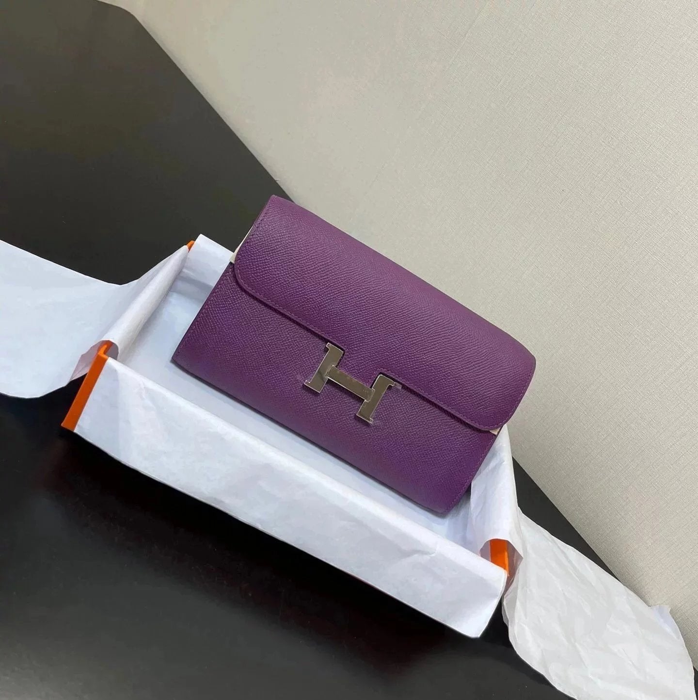 Hermes women's bag Top version New Kangkang Women's Bag epsom Leather Palm Print ConstanceToGoWoc Shoulder Crossbody Handbag Clutch Long Long Purse Wallet Dinner Bag