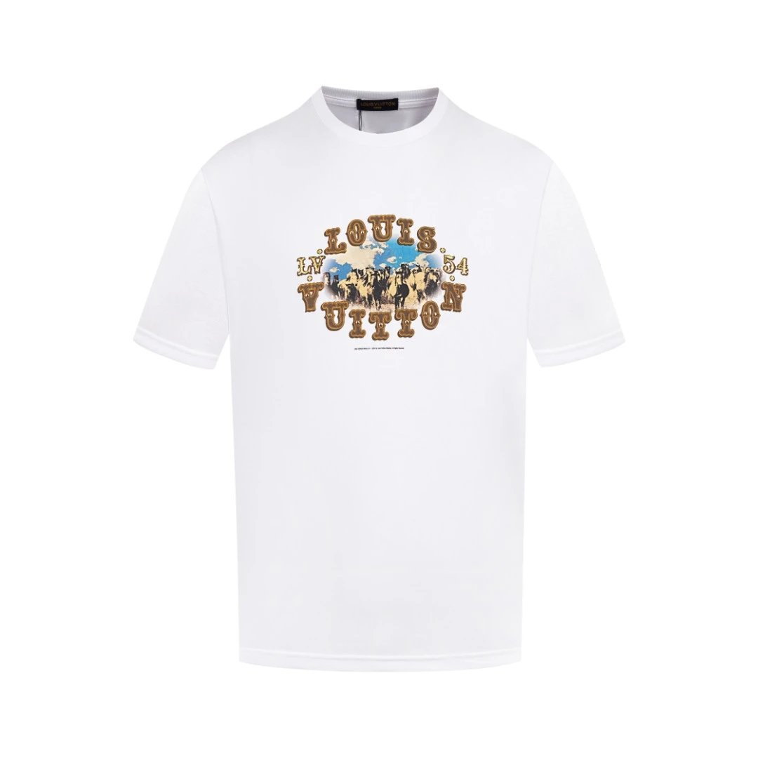 Louis Vuitton LV T-shirt Colorful Sequin Embellished Chest with Rhinestones and Printed Design logo round Neck Short Sleeve25ss New Pure Cotton Unisex Style T T-shirt OS Loose Fit Base Shirt Half Sleeve T-Shirt Top Half Sleeve
