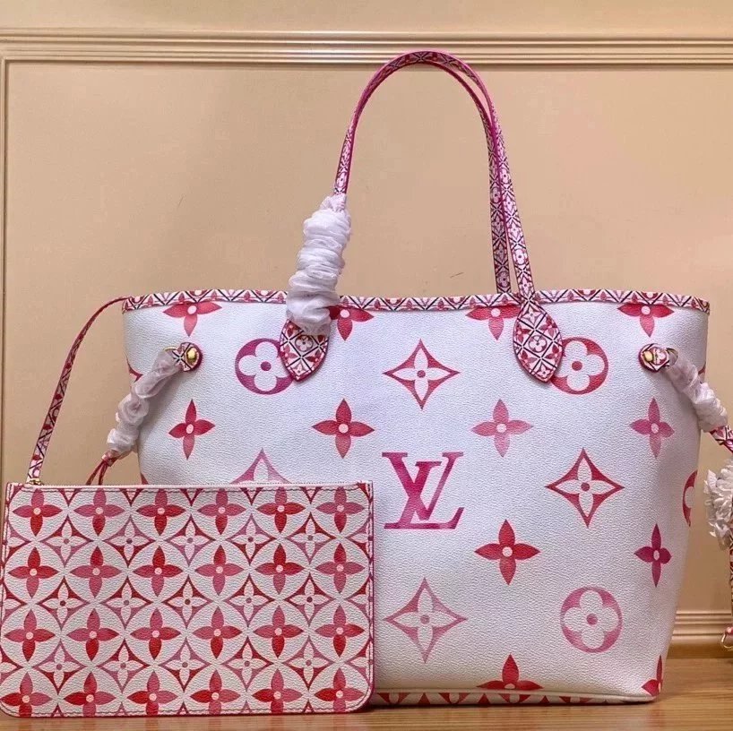 Louis Vuitton LV Women's Bag Top version M22978M22979M2298023Summer Series Watercolor Gradient Printing Neveful Medium tote Tote Bag Women's Portable One Shoulder Shopping Bag