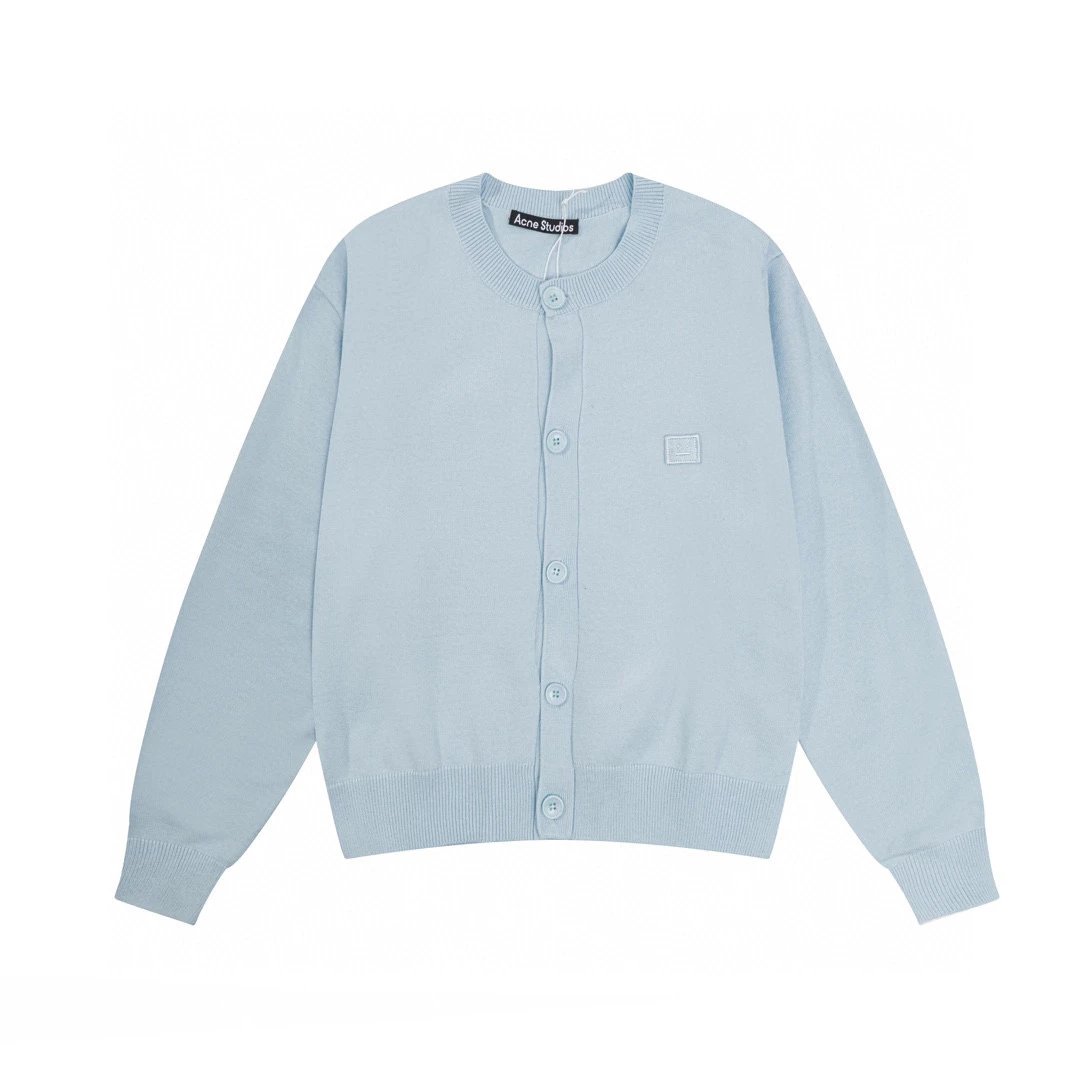 Acne Studios Sweater Top Version for Men and Women F Facial Expression Pure Wool round Neck Collar Button Sweater Coat Knitted Cardigan
