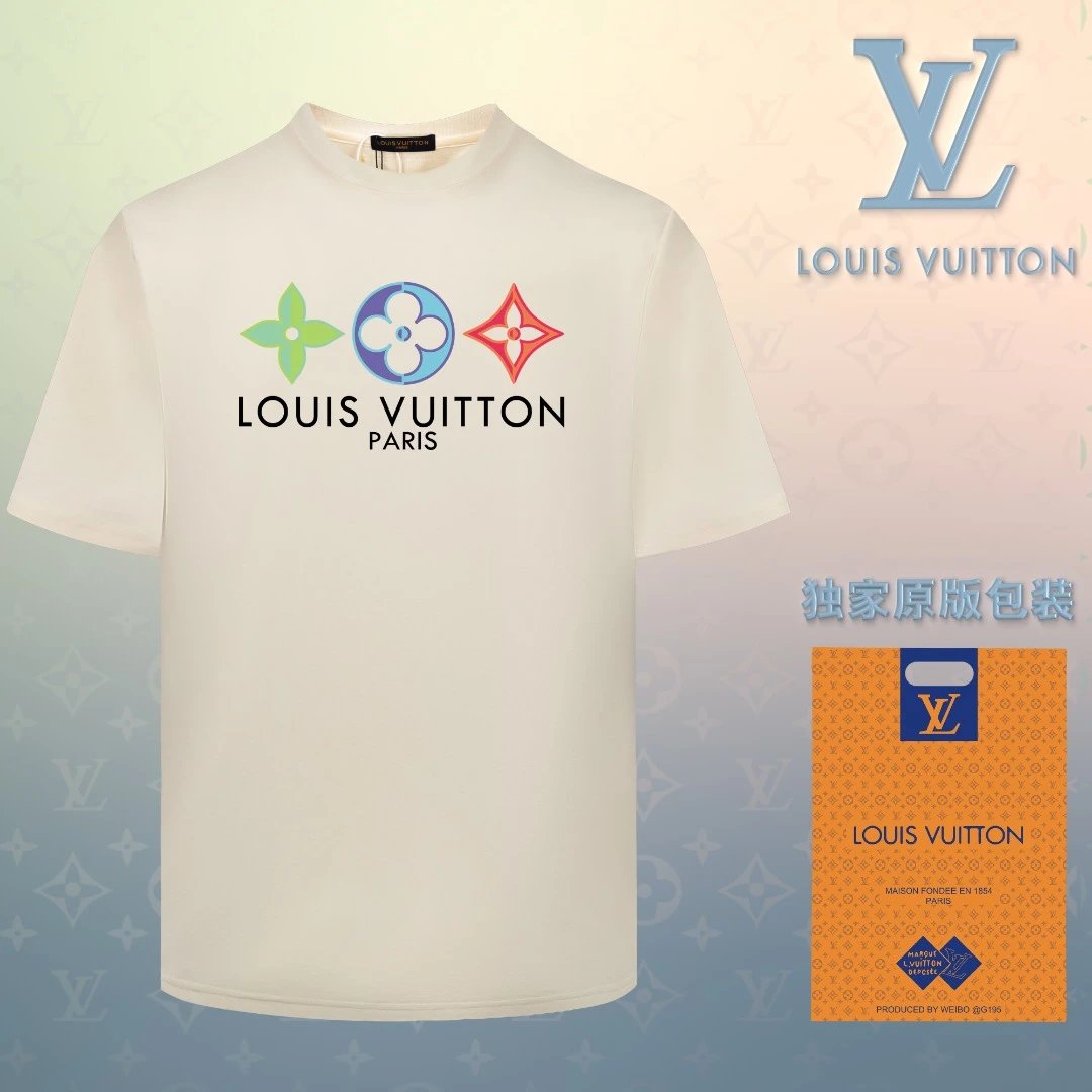 Louis Vuitton LV T-shirt Colorful Chest LOGO Printed round Neck Short Sleeve25ss New Pure Cotton Unisex Style T T-shirt OS Loose Fit Base Shirt Short Sleeve Top T-Shirt