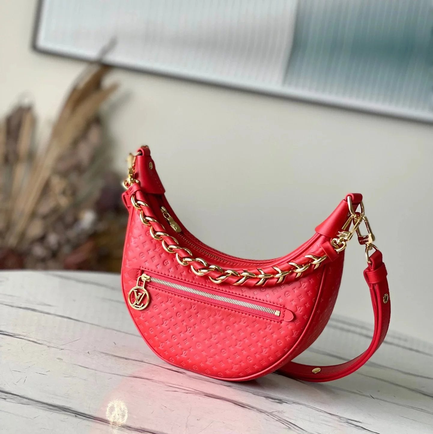 Louis Vuitton LV Women's Bag Top version Full Leather Moon Bag Series Pea Bag Selenodont Bag Hobos Shoulder Underarm Chain Bag