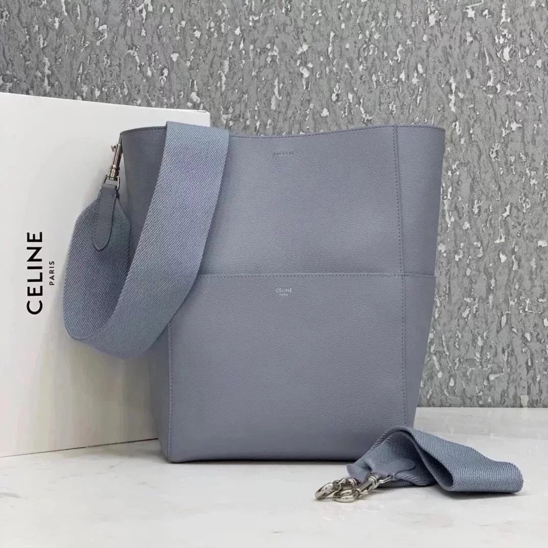 Celine women's bag Top version 【Level Surrogate Shopping】Large Size SeauSangleBucket Large Bucket Bag tote Tote Bag Litchi Grain Cowhide Commuter Bag Celine Women's Bag Mummy Bag sangle Bucket Bag Large