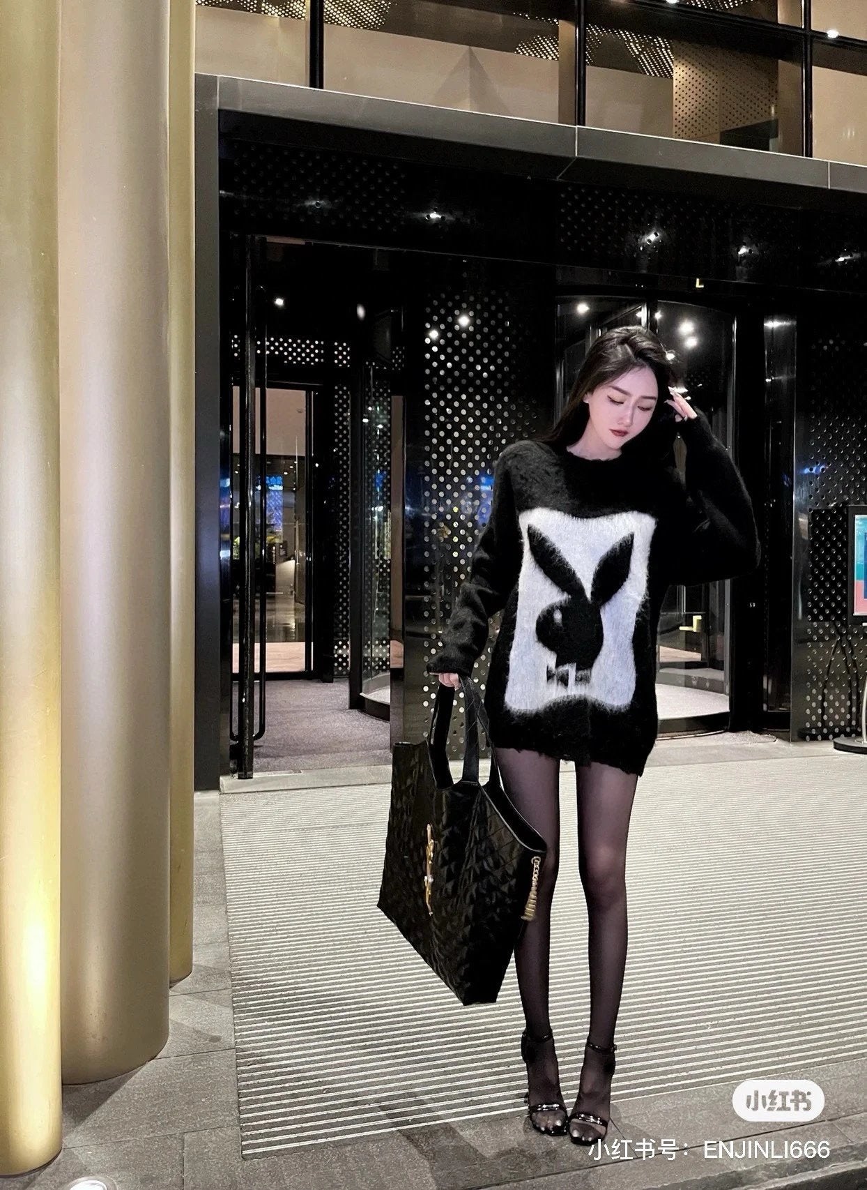 YSL Sweater Collaboration Playboy Bunny Mohair Crewneck Sweater Thickened Lazy Style Unisex Loose Knit Top Coat Versatile Casual Wear