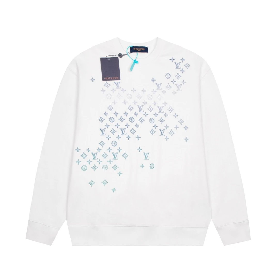 Louis Vuitton LV Hoodie Full Embroidery Old Flower Gradient Embroidery Crewneck Sweatshirt Jacket OS Pullover Style B Parent Sleeve Unisex Loose Base Shirt Top Sports Casual