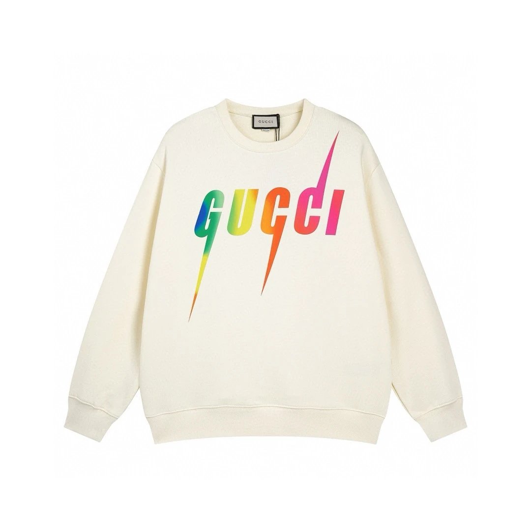 Gucci Hoodie Colorful Lightning logo Round Neck Sweatshirt Long Sleeve Base Shirt Jacket Top Fashion Unisex Sports Casual Loose Fit Versatile Autumn Winter New Arrival