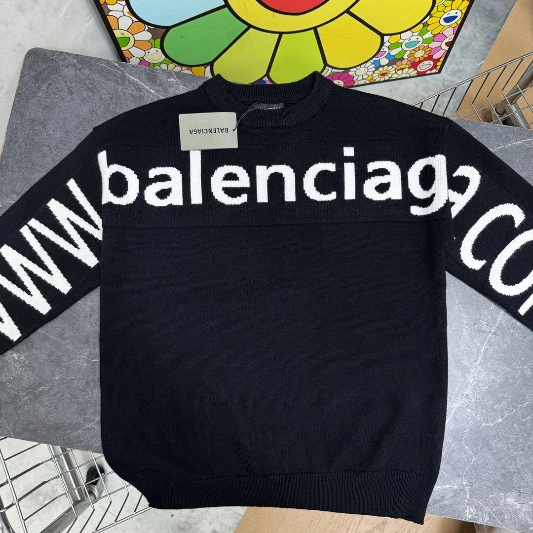 Balenciaga Sweater Website Letter Knit Crew Neck Sweater700Kegao Heavyweight Casual Loose Fit Versatile Pullover Sweater os Unisex Style24ss Autumn and Winter New Products
